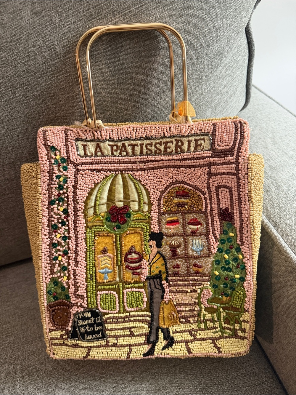 Beaded 'La Patisserie' Pink Tote Bag - Decorative Women’s Handbag